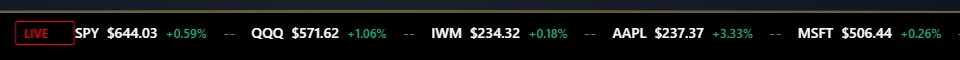 DTJ Live Stock Ticker - Real-time stock price feeds showing SPY, QQQ, IWM, AAPL, MSFT with live price changes